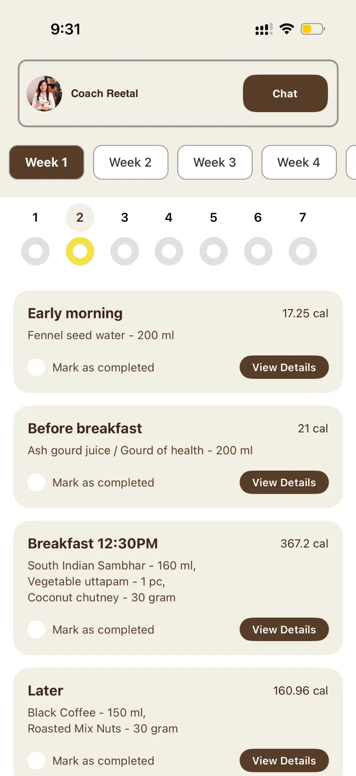 I'MWOW daily diet plan screenshot